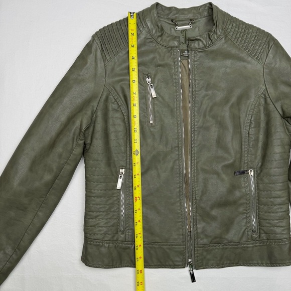 Joujou Faux Leather Jacket Size Medium Coat Zip Up Moto Classic Green Motorcycle - Picture 7 of 9